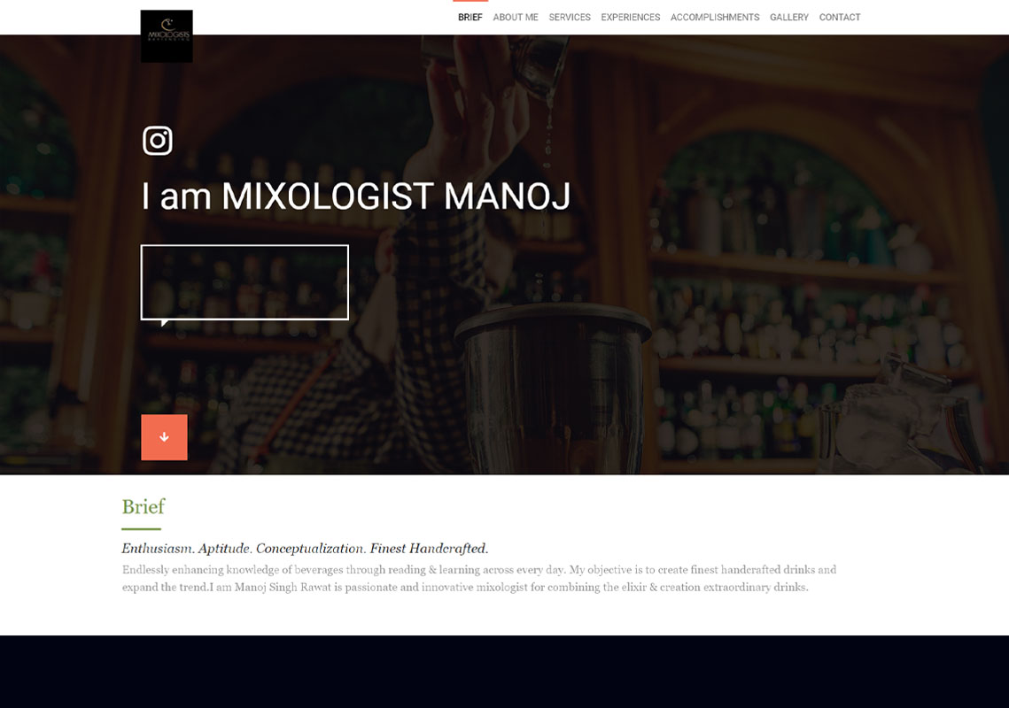 Mixologist Manoj Website Design Project
